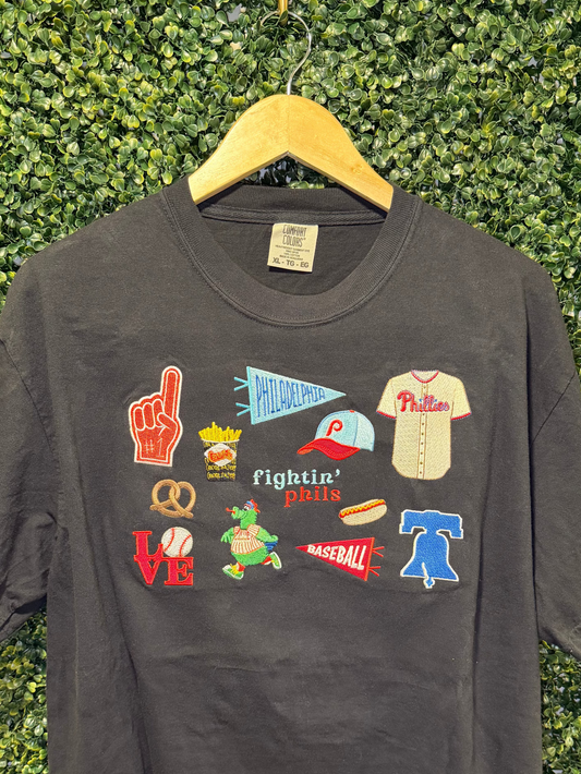 Philadelphia Embroidered Collage Hoodie, Crewneck or T-Shirt – Philly Baseball Inspired Apparel