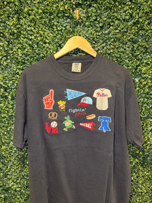 Philadelphia Embroidered Collage Hoodie, Crewneck or T-Shirt – Philly Baseball Inspired Apparel