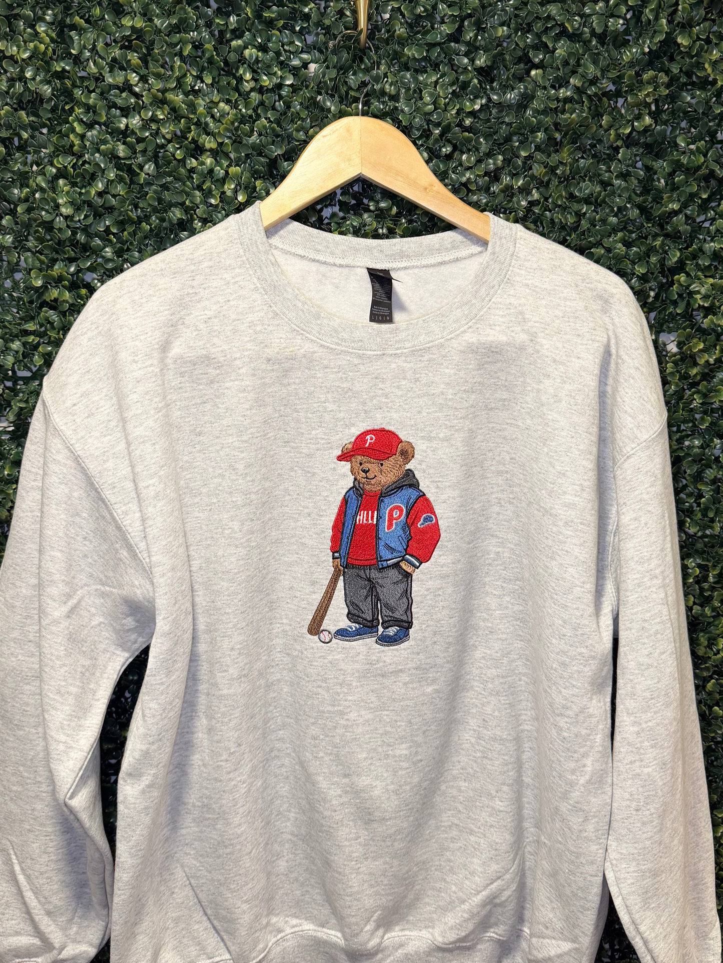 Embroidered Philly Bear Sweatshirt, Philadelphia Baseball Inspired Hoodie or T-Shirt