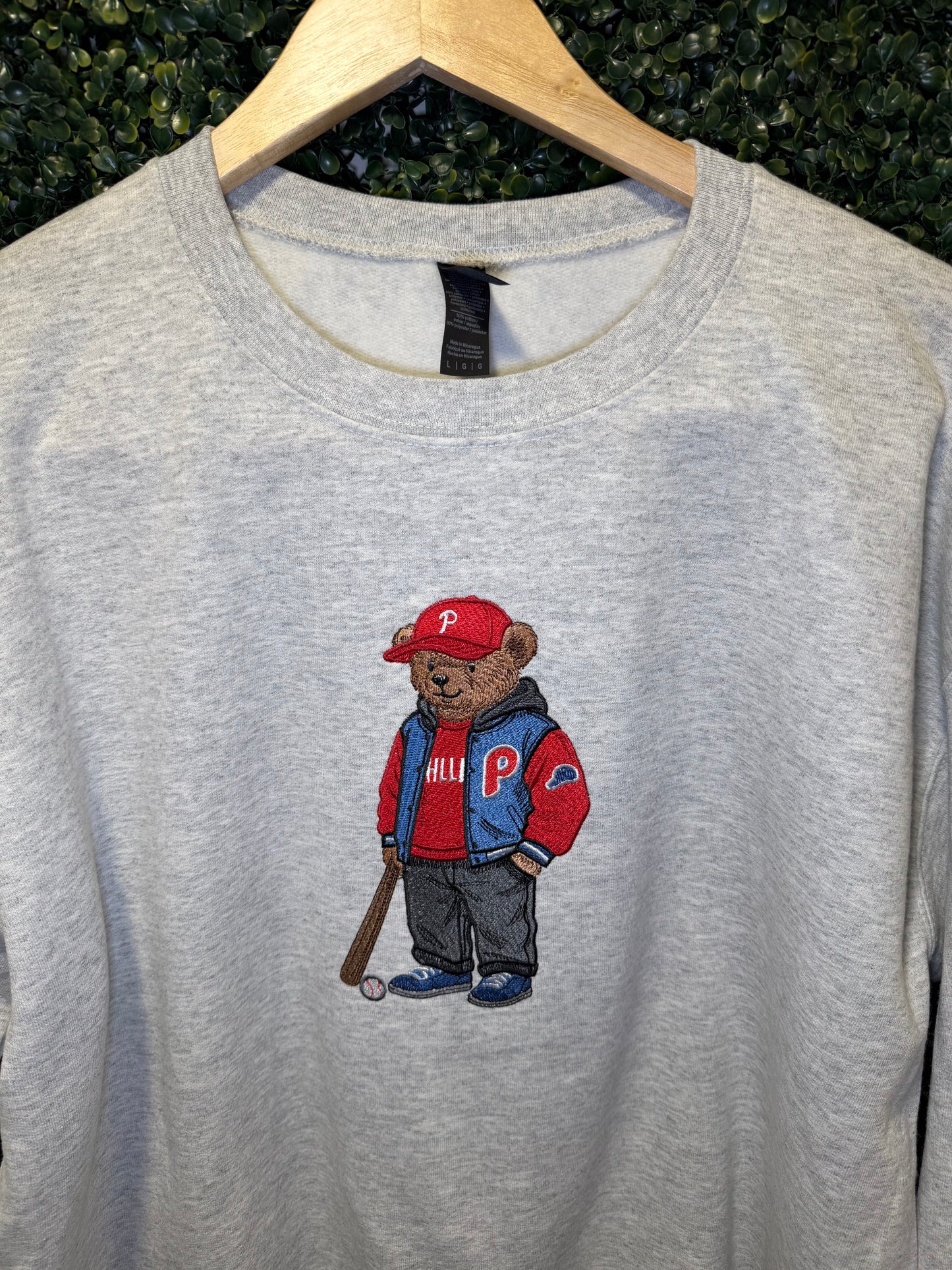 Embroidered Philly Bear Sweatshirt, Philadelphia Baseball Inspired Hoodie or T-Shirt