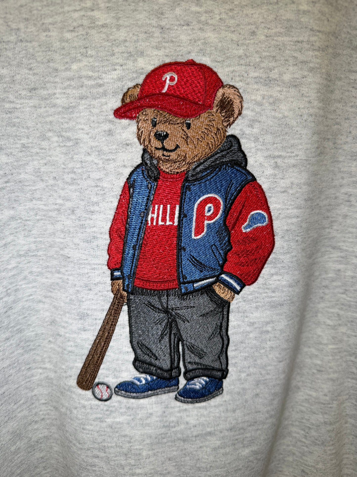 Embroidered Philly Bear Sweatshirt, Philadelphia Baseball Inspired Hoodie or T-Shirt