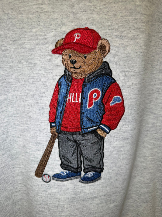 Embroidered Philly Bear Sweatshirt, Philadelphia Baseball Inspired Hoodie or T-Shirt