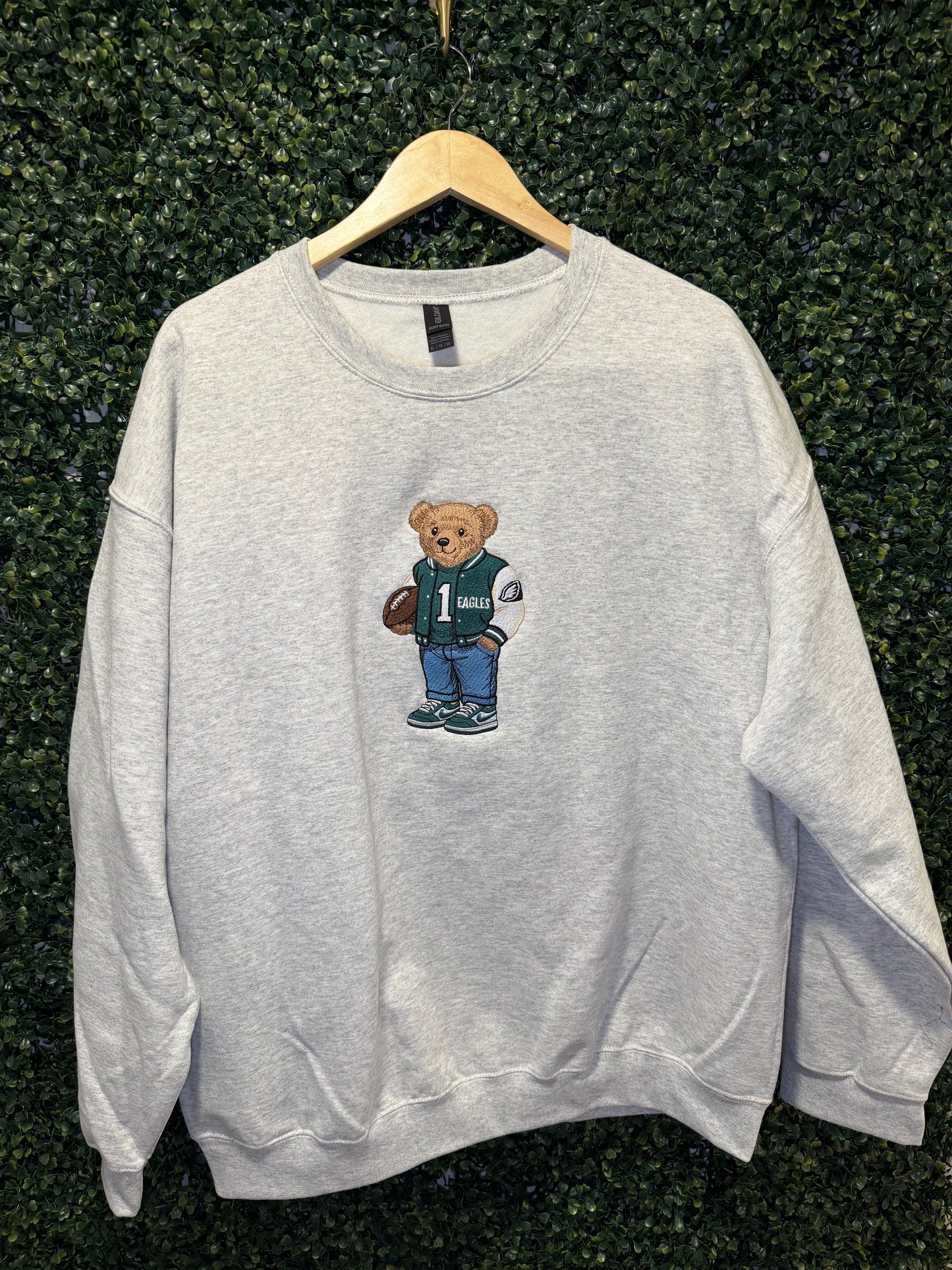 Embroidered Football Bear Hoodie, Crewneck or T-Shirt – Philly Inspired Teddy Sweatshirt