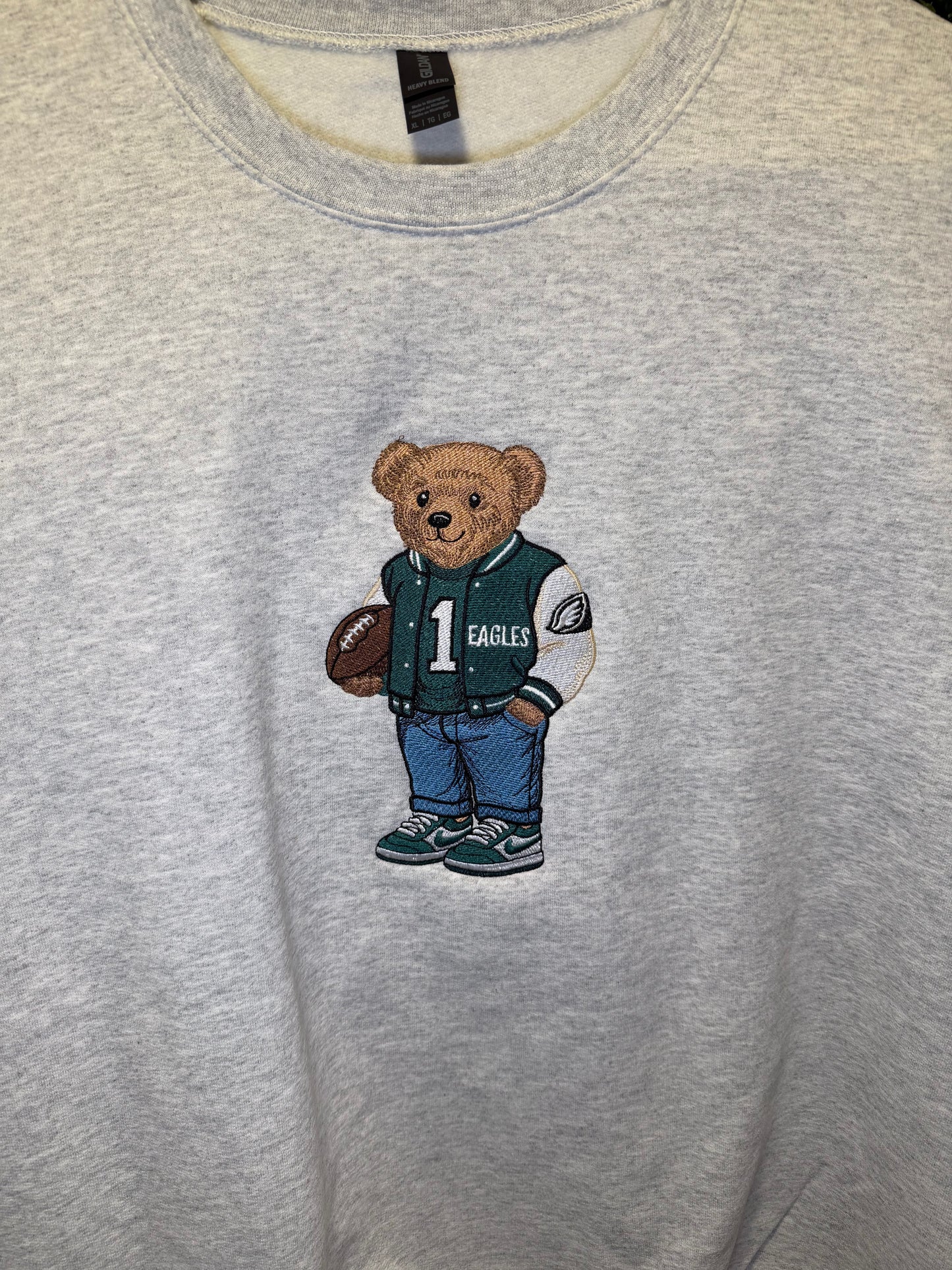Embroidered Football Bear Hoodie, Crewneck or T-Shirt – Philly Inspired Teddy Sweatshirt