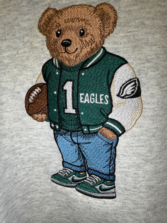 Embroidered Football Bear Hoodie, Crewneck or T-Shirt – Philly Inspired Teddy Sweatshirt
