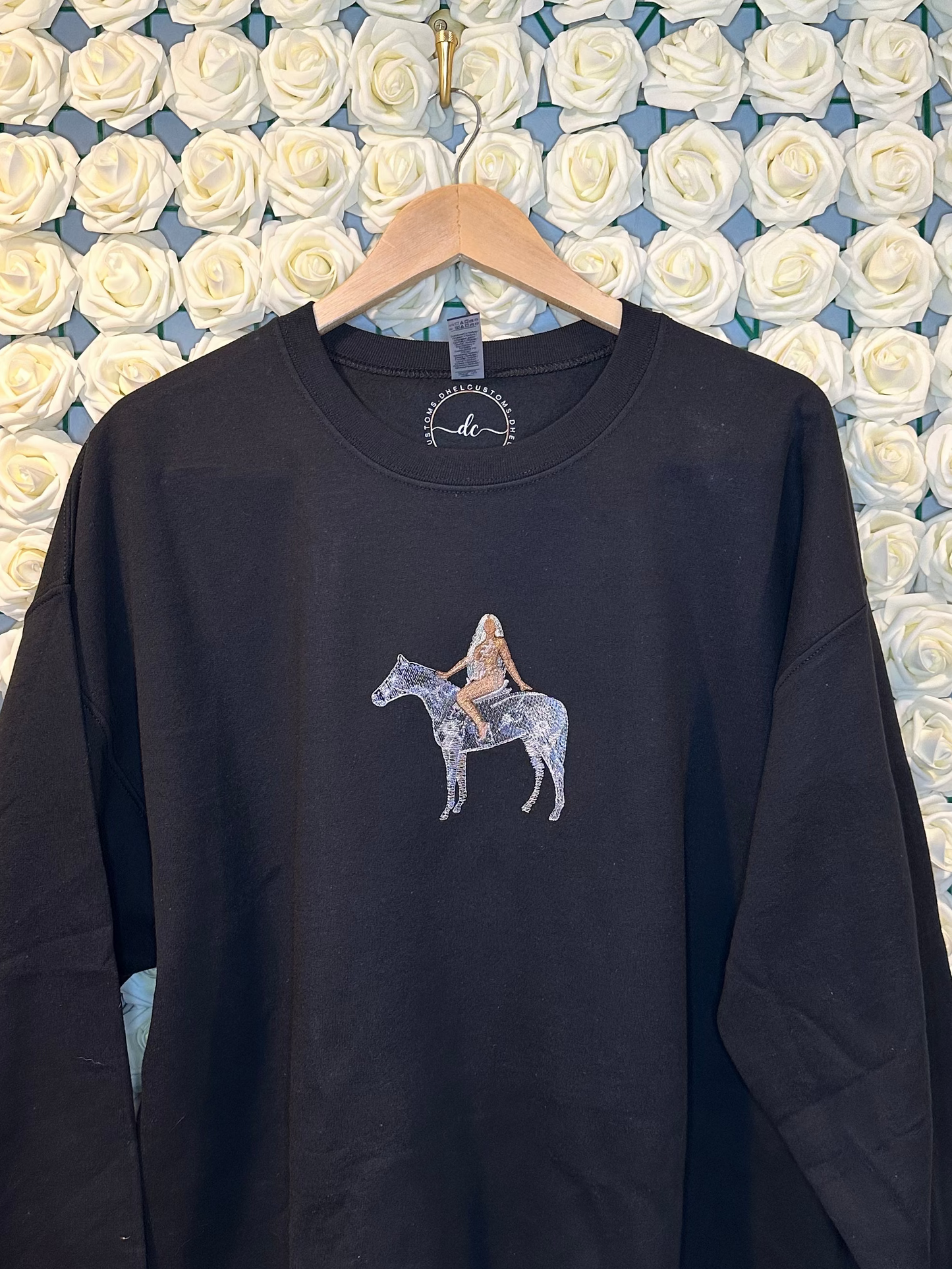 Beyoncé Renaissance Horse Embroidered Tee, Crewneck, or Hoodie - Black Embroidery Sweatshirt