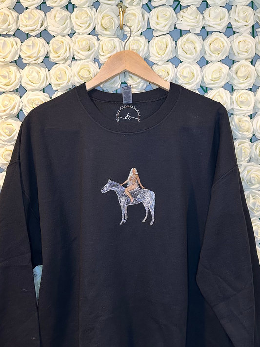Beyoncé Renaissance Horse Embroidered Tee, Crewneck, or Hoodie - Black Embroidery Sweatshirt
