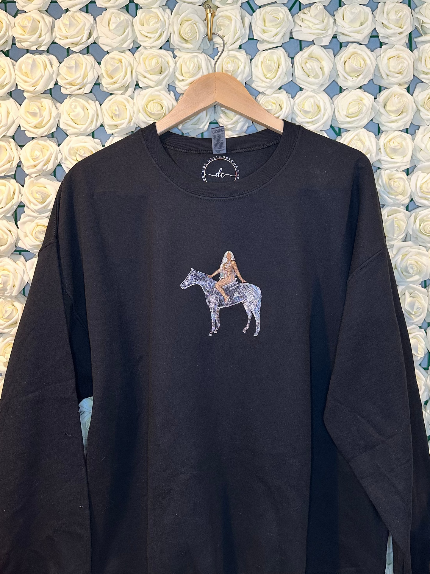 Beyoncé Renaissance Horse Embroidered Tee, Crewneck, or Hoodie - Black Embroidery Sweatshirt