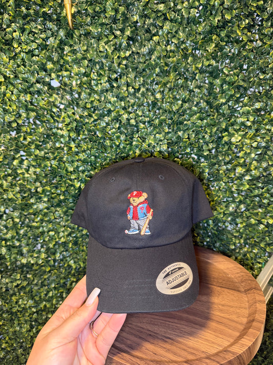 Baseball Bear Dad Hat |Philadelphia Embroidered Streetwear Cap | Low Profile Strapback | Black or Khaki | Optional Back Embroidery