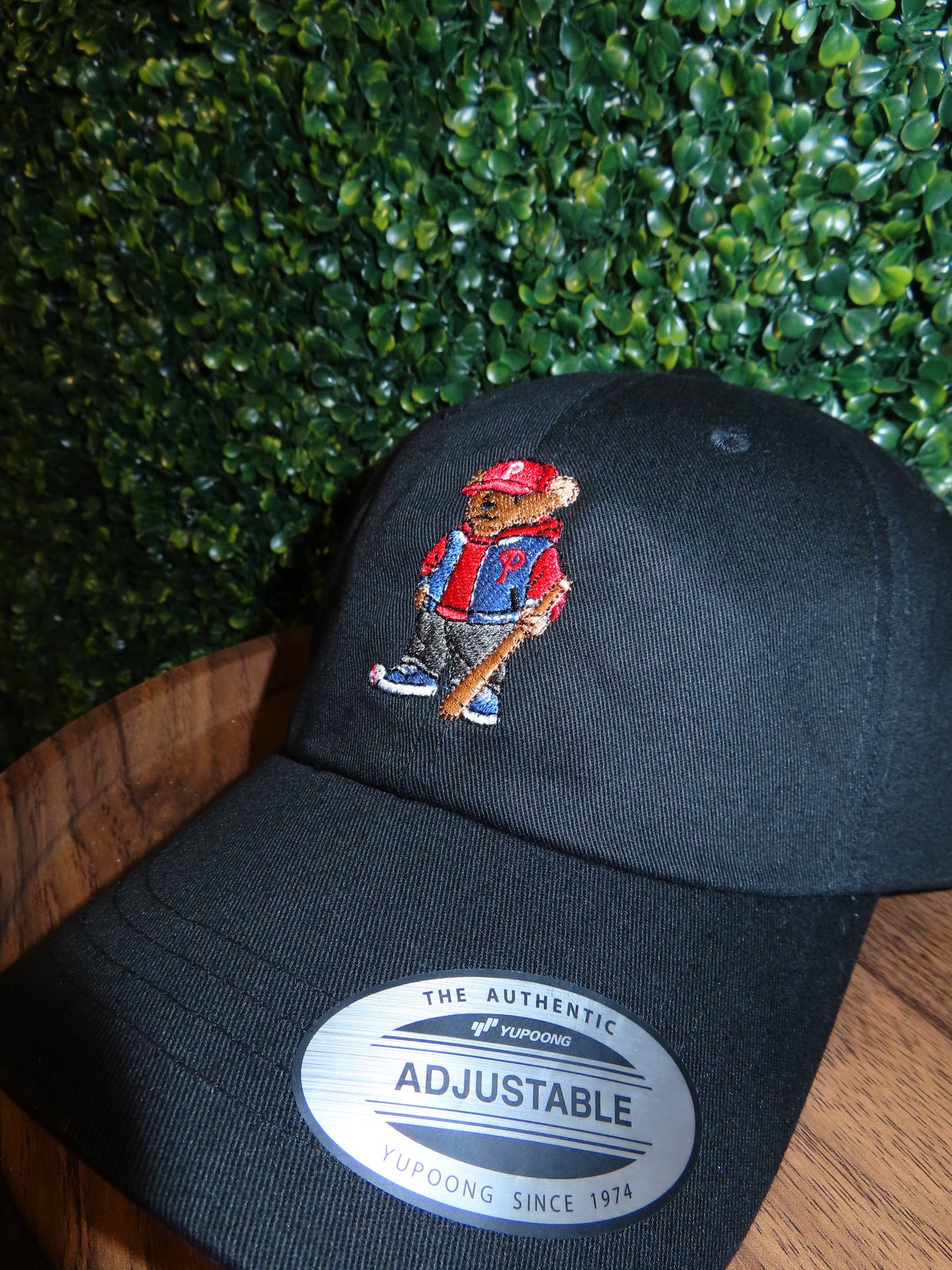 Baseball Bear Dad Hat |Philadelphia Embroidered Streetwear Cap | Low Profile Strapback | Black or Khaki | Optional Back Embroidery