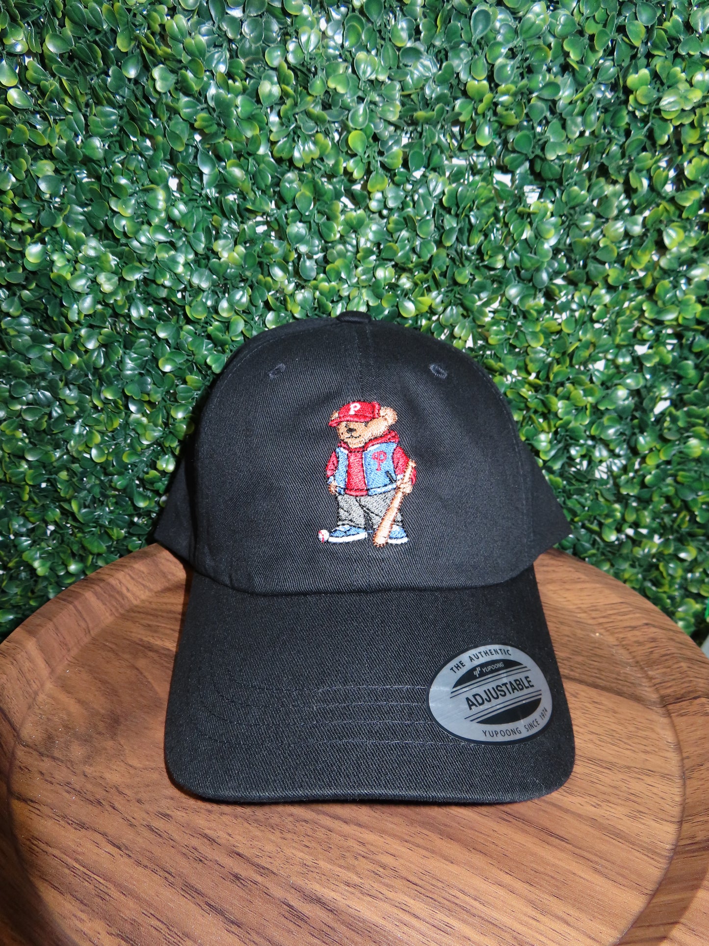 Baseball Bear Dad Hat |Philadelphia Embroidered Streetwear Cap | Low Profile Strapback | Black or Khaki | Optional Back Embroidery