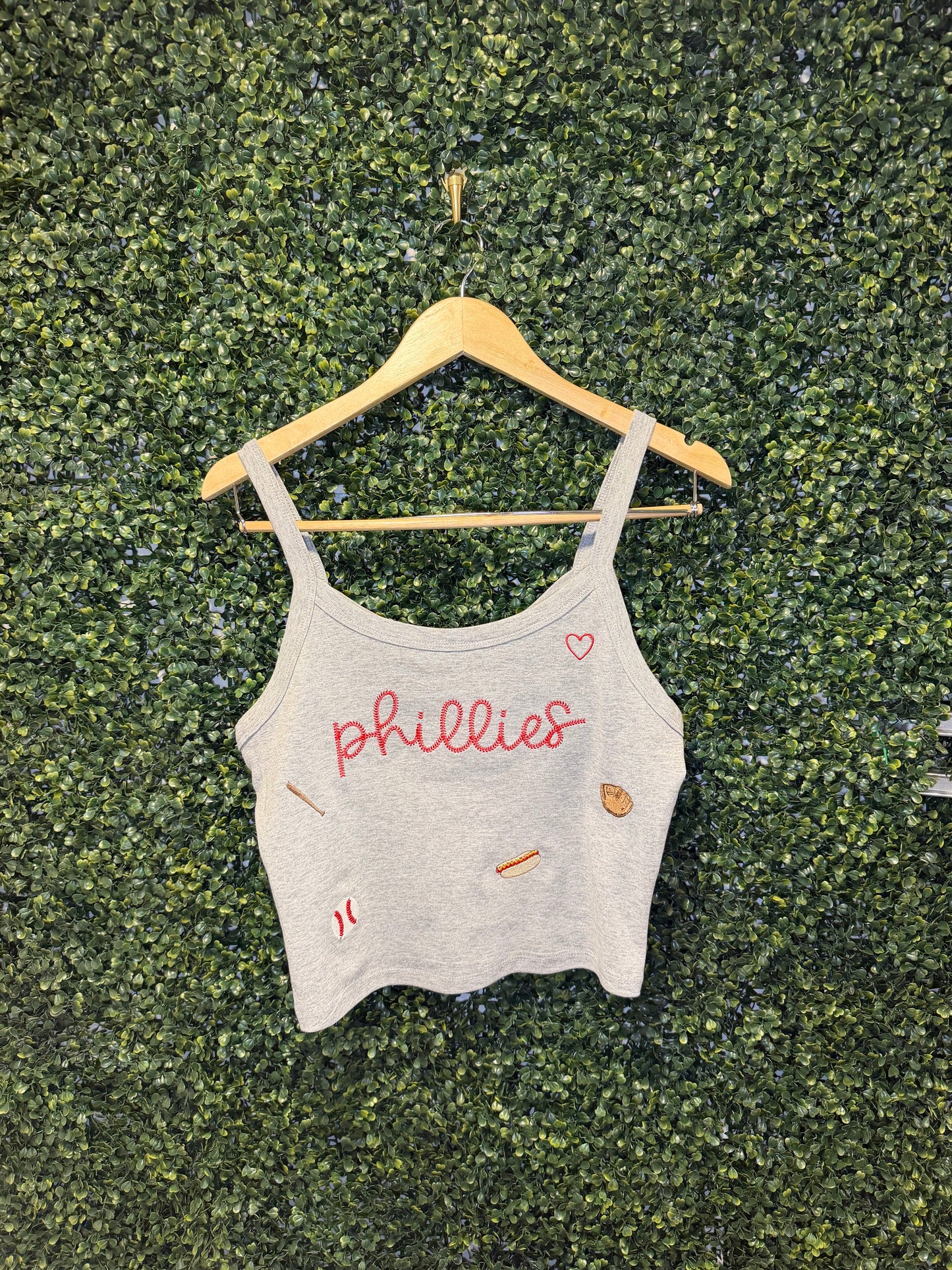 Phillies Embroidered Baby Tee & Scoop Tank – Micro Ribbed Fitted Top, Minimal Baseball Design | Philadelphia Baseball