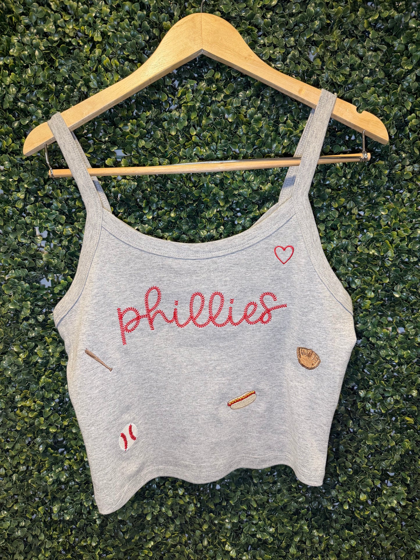 Phillies Embroidered Baby Tee & Scoop Tank – Micro Ribbed Fitted Top, Minimal Baseball Design | Philadelphia Baseball