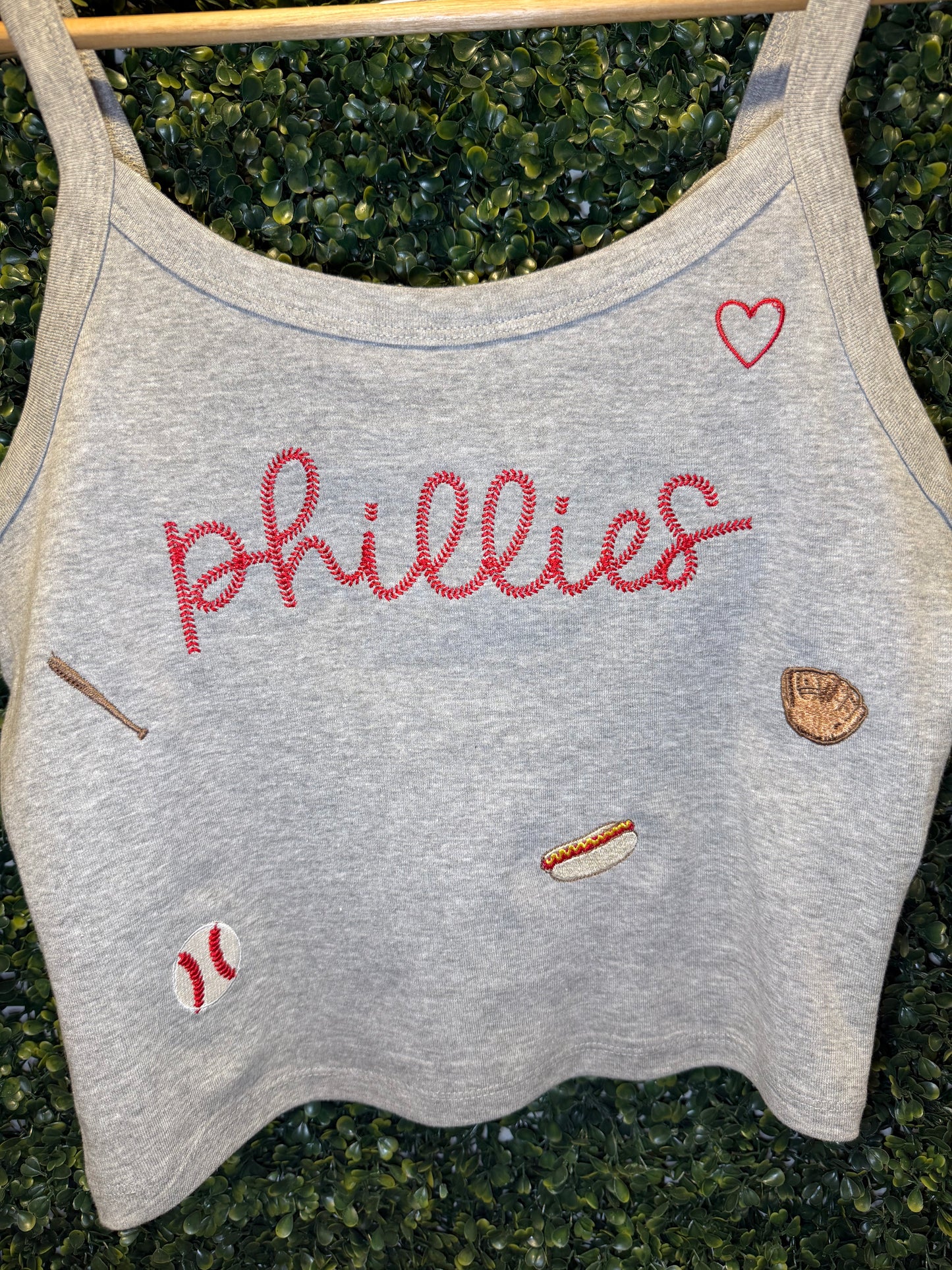 Phillies Embroidered Baby Tee & Scoop Tank – Micro Ribbed Fitted Top, Minimal Baseball Design | Philadelphia Baseball