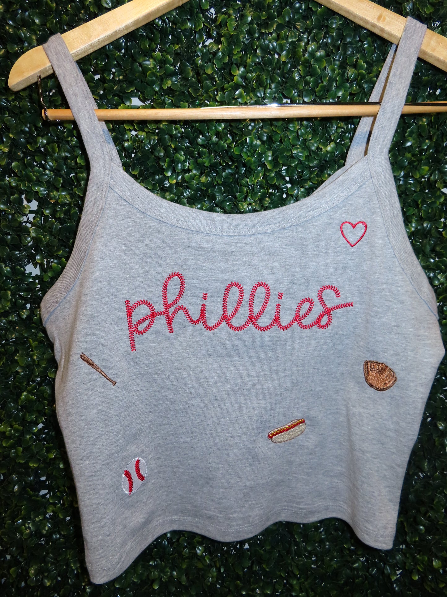 Phillies Embroidered Baby Tee & Scoop Tank – Micro Ribbed Fitted Top, Minimal Baseball Design | Philadelphia Baseball