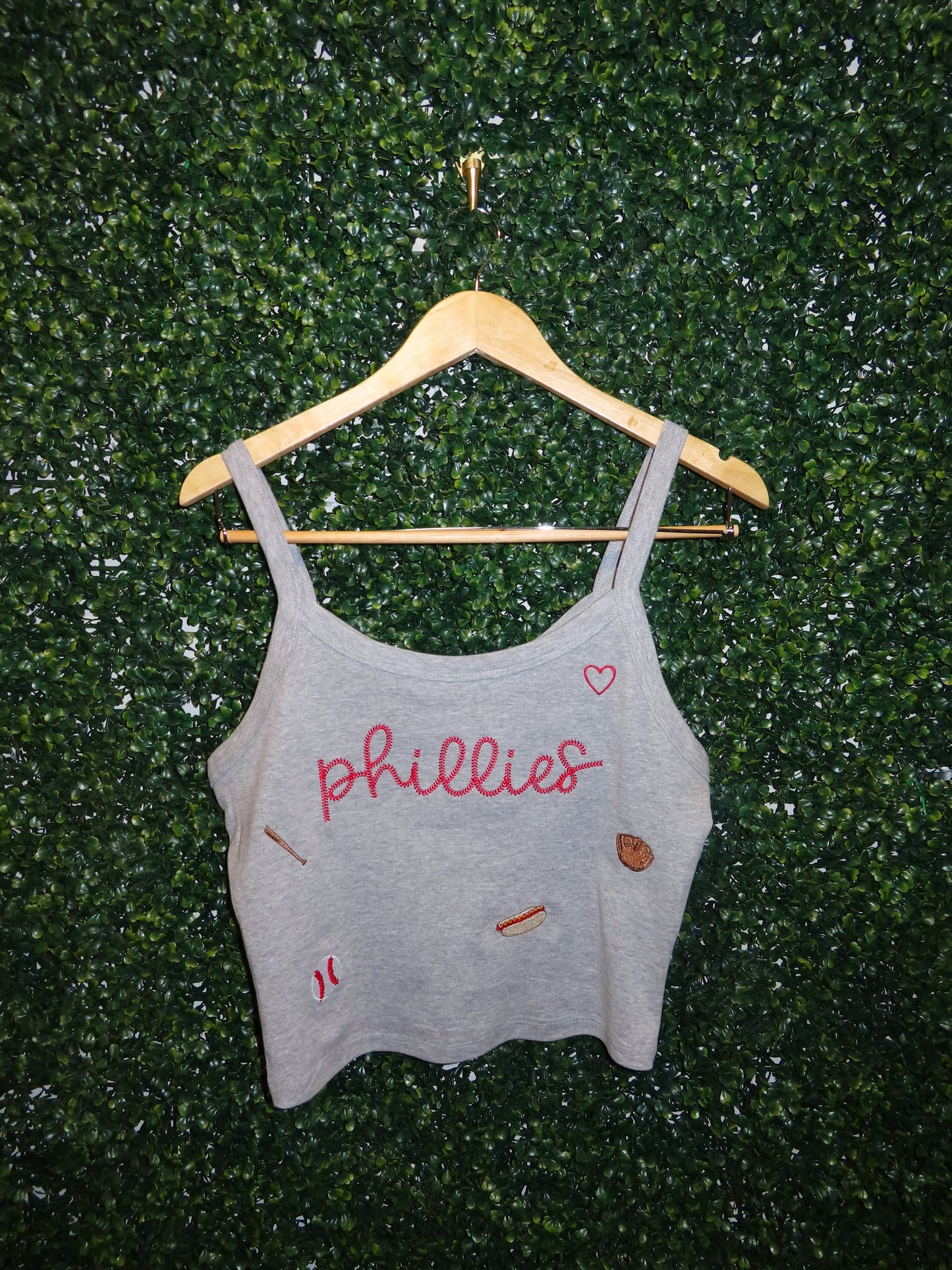 Phillies Embroidered Baby Tee & Scoop Tank – Micro Ribbed Fitted Top, Minimal Baseball Design | Philadelphia Baseball